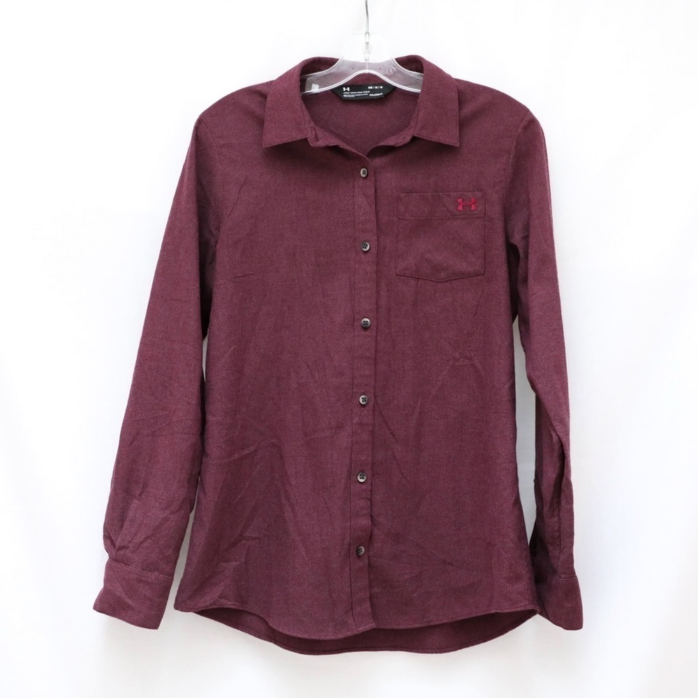Under Armour Cold Gear Buttoned Down Shirt Women Loose Fit Medium Burgundy Plum